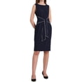 thumbnail image 2 of INSPIRE CHIC Womens Contrast Color Pencil Dresses Zipper Neck Tie Waist Sheath Dress S Deep Blue, 2 of 5