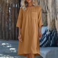 thumbnail image 1 of Ovzne Robes Grande Taille pour Femmes Rondes Robe d'Été Mode Robe d'Été Décontractée Col Rond Manches 3/4 Unie Robe de Plage avec Poches Robe Maxi Grande Taille Liquidation, 1 of 5