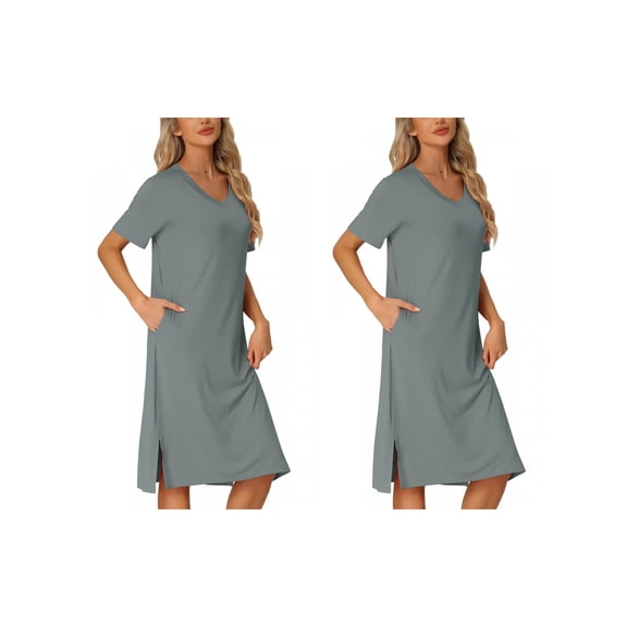 NOMADIC NOOK Women's Mother's Day 2 Pack Casual Short-Sleeve Tee Dress Nightgown Basic Midi Sleepwear Small 2 Packs Grey