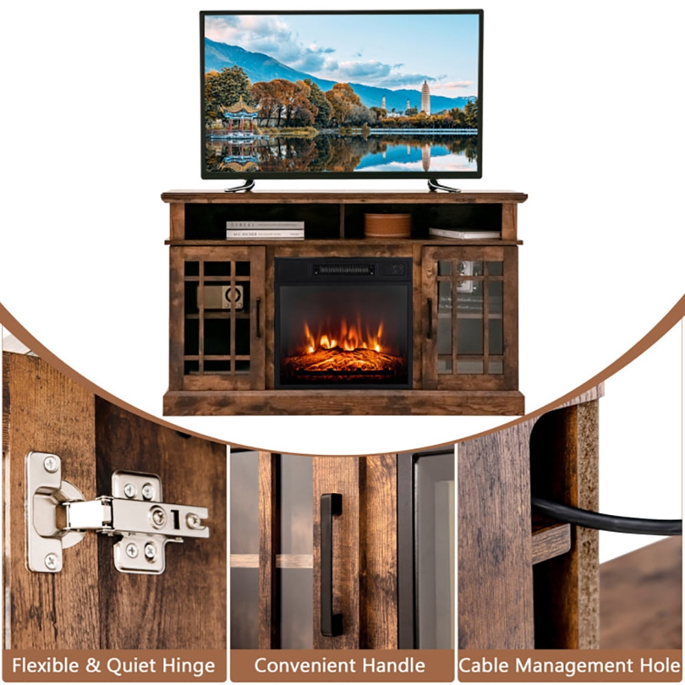 Finihen TV Stand, TV Cabinet, 48 Inch Electric Fireplace TV Stand with Cabinets for TVs Up to 55 Inch, for Living Room, Bedroom, Brown