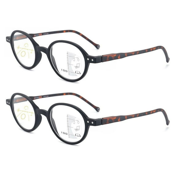 2 Pairs of New Anti-Blue Light Multifocal Round Reading Glasses For Women and Men Tortoise Presbyopic Glasses Spring Hinge Progressive Readers 2.00