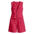 thumbnail image 4 of Arlun Women's Summer 2 Piece Outfits Dressy Button down V-Neck Sleeveless Vest Top and Loose Shorts with Pockets Simple Solid Color Work and Leisure Matching Sets 2026 Red L, 4 of 7