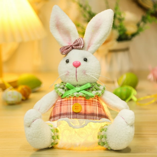 Decoraciones de Pascua, adornos de Pascua, regalos de Pascua, peluches de conejito, lindos peluches iluminados, regalo de cumpleaños de conejito de Pascua para niños, adornos de tela