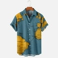 thumbnail image 4 of Mens Short Sleeve Hawaiian Tshirt World Map Print Button Up Tee Shirt Casual Bowling Shirt Lapel Beach Pocket Top, 4 of 6