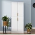 thumbnail image 2 of 71" Tall Kitchen Pantry Storage Cabinet, Pantry Cabinet with 4 Doors, Freestanding Larder Cupboard, Kitchen Hutch with Gold Handles for Dining Room, Bathroom, White, 2 of 8