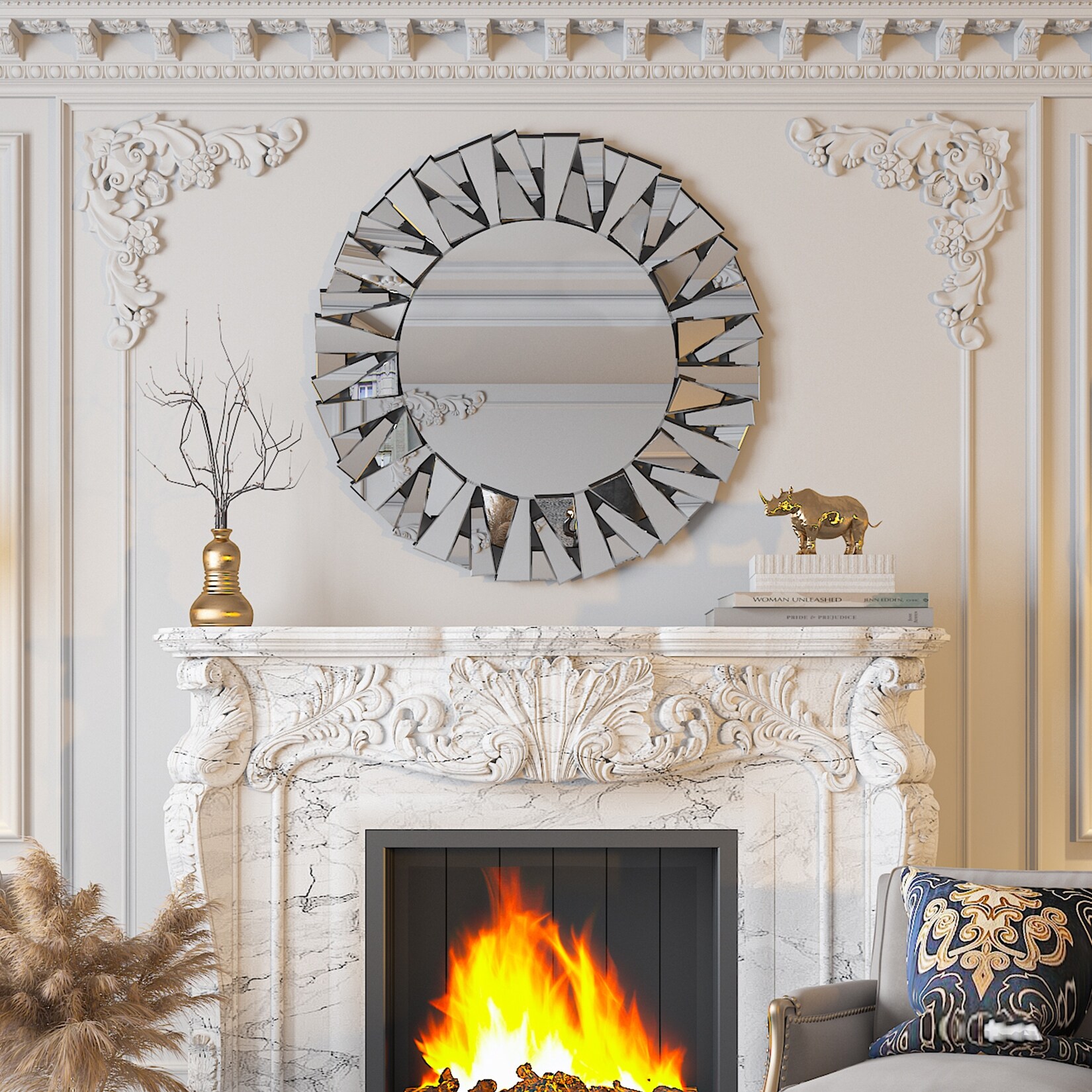 fliptradenice Large Round Decorative Mirrors Wall Mirror Art Glass Accent Mirrors - 32in.Wx32in.H