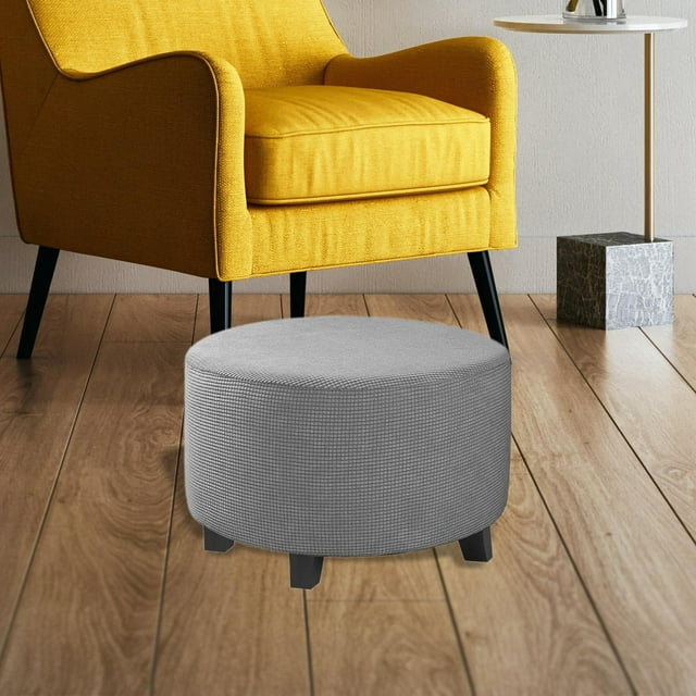 Housses de Pouf Rondes Housses de Protection pour Repose-Pieds Tissu Extensible Housses de Rangement pour Pouf, Gris