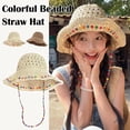 thumbnail image 5 of Colorful Beaded Straw Sun Hat for Women – Foldable Wide Brim Beach Hat with Adjustable Chin Strap, Summer Vacation UV Protection Bucket Cap, 5 of 6