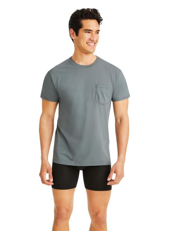 Hanes Men's Cotton Pocket T-Shirt Pack with Odor Control, Moisture-Wicking, Black/Grey, 6-Pack
