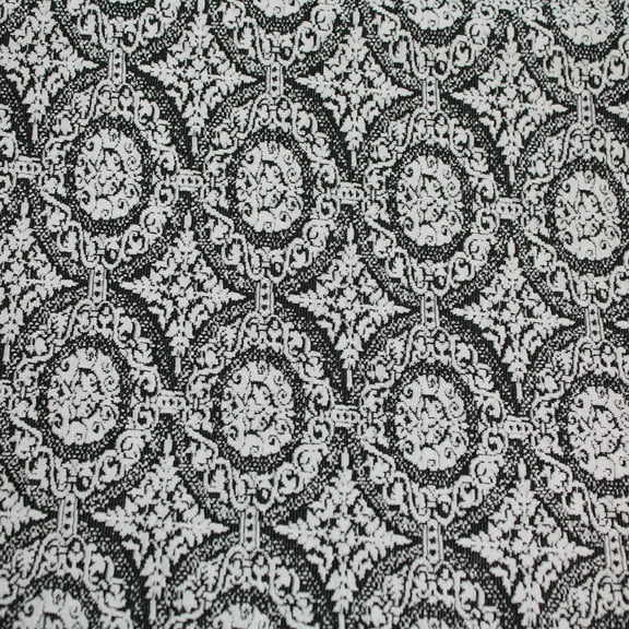 60" Classic Damask Stretch Jacquard Knit Fabric – Soft, Breathable Rayon Poly Spandex Blend - By the Yard - Ideal for Apparel, Drapery, Upholstery, DIY & Crafts- Black Off White