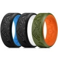 thumbnail image 3 of King Will Men's Silicone Wedding Bands, 8mm Comfort Fit with Unique Mountain Peak Design, Rubber Engagement Rings for Daily Wear 3Pack Size 7 (Black & Blue + Black & White + Olive Green & Orange), 3 of 7