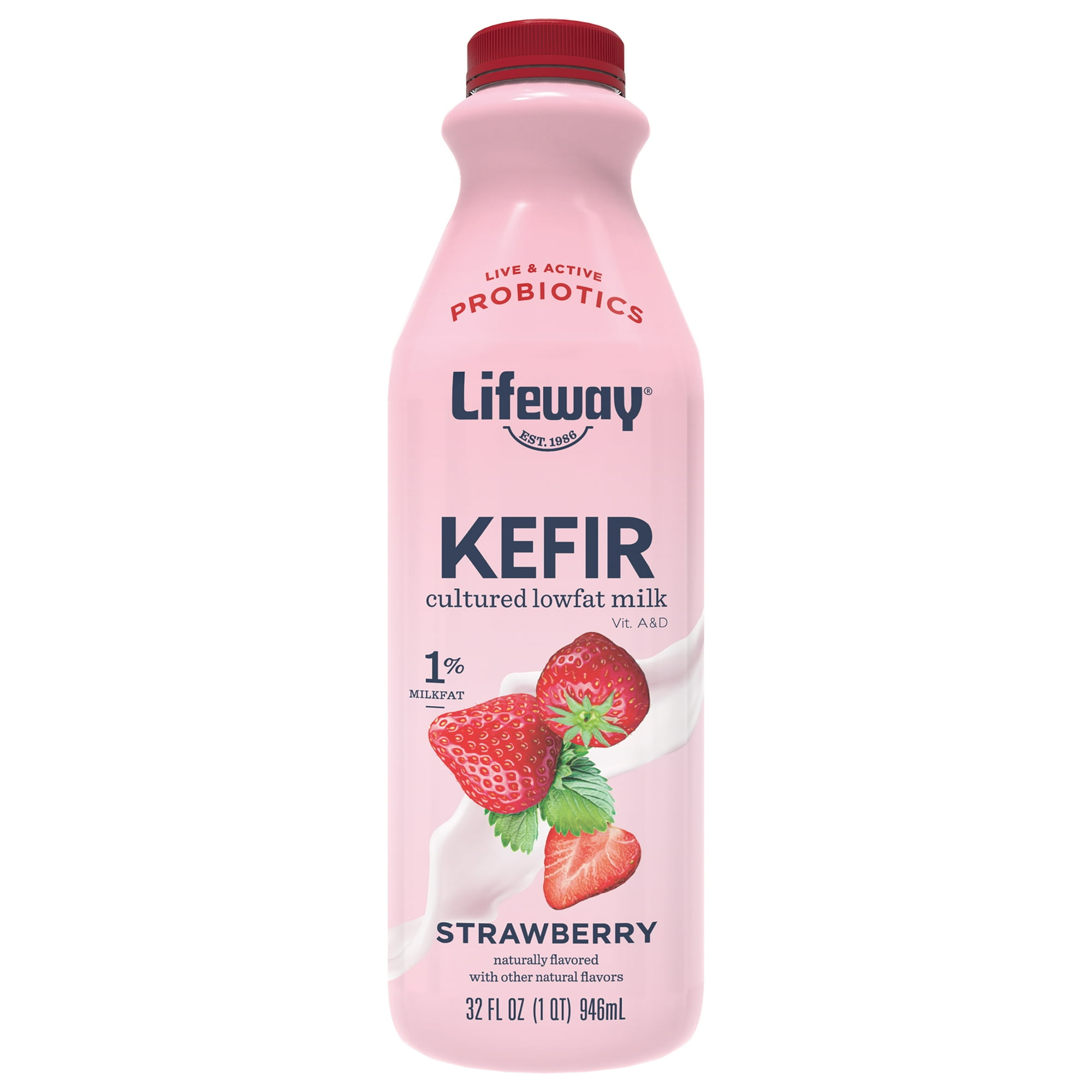 Lifeway Low Fat Milk Strawberry Kefir, 32 fl oz Plastic Bottle