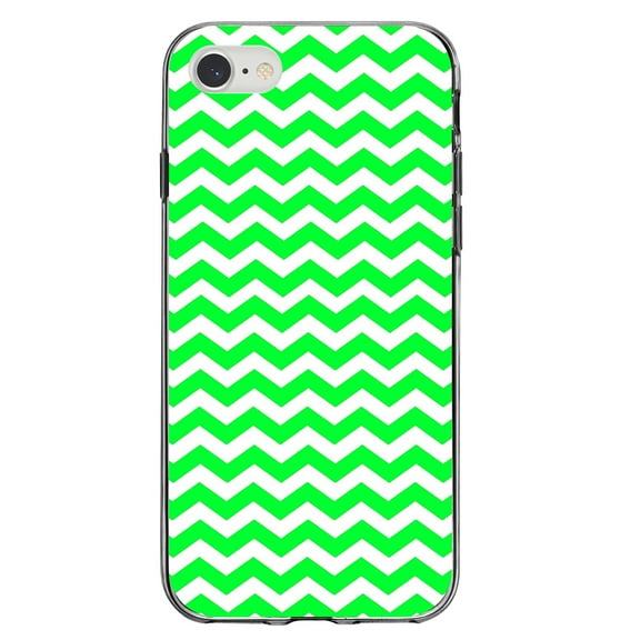 DistinctInk Clear Shockproof Hybrid Case for iPhone 7 8 SE (2020 Model) 4.7" Screen TPU Bumper Acrylic Back Tempered Glass Screen Protector - Green White Chevron Stripes Wave - Chevron Stripes Pattern