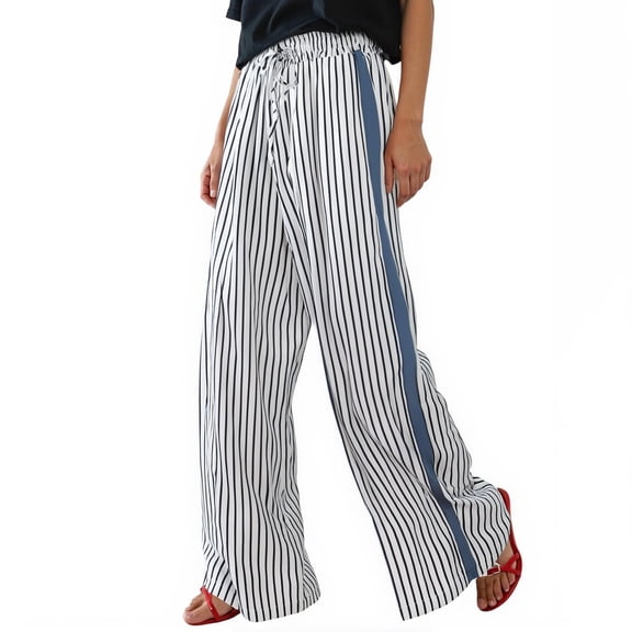 Women's Casual Pants Drawstring Print Color Block Side Striped Straight Leg Wide Leg Loose Pants