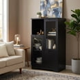 thumbnail image 4 of Leumius Sideboard Cabinet with Storage,Buffet Cabinet with Glass Doors & Drawer,Open Storage Cabinet for Living room,Black, 4 of 8