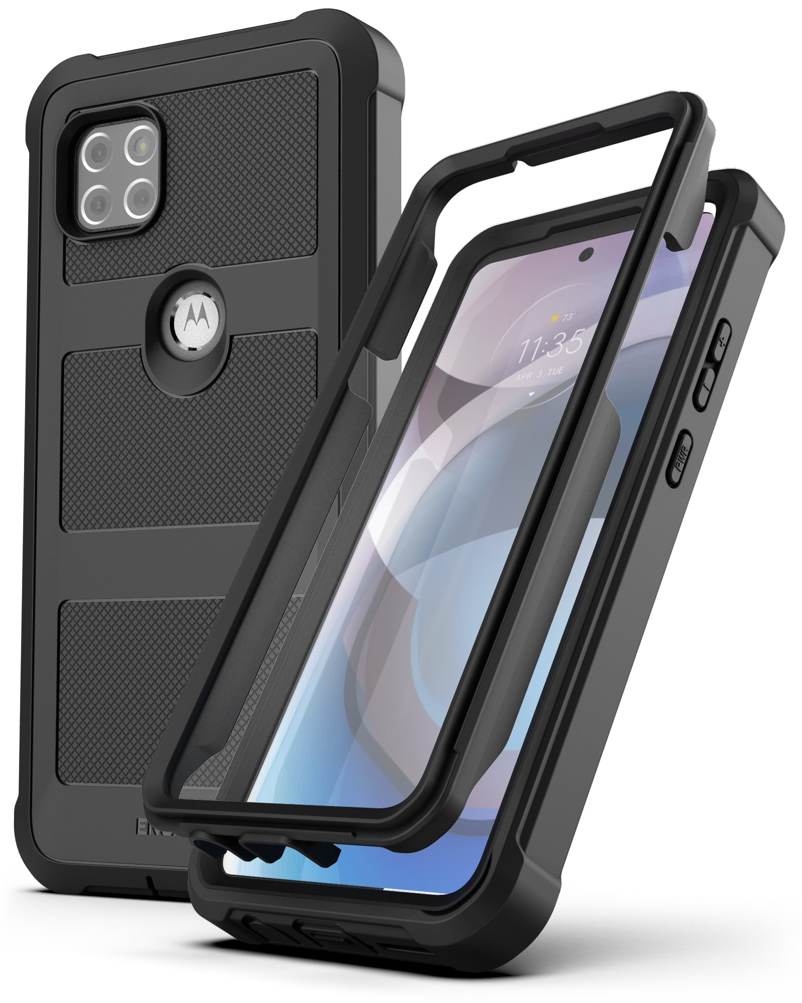 Encased Falcon Armor for Motorola One 5G Ace Case with Built-in Screen Protector and Belt Clip Holster, Protective Heavy Duty Full Body Phone Case (Black)