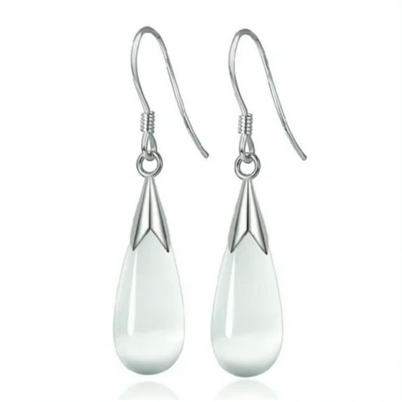 K-KED Moonstone Opal Drop Dangle Hook Earrings 925 Sterling Silver Womens Jewellery -White