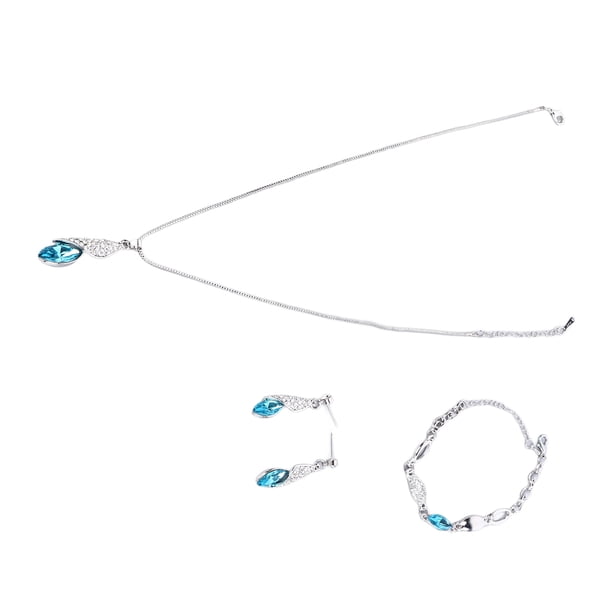 Collar Azul Pendientes Pulsera, Artesanía Fina aleación Romántica Collar Pulsera Pendientes Kit Juego De 3 Piezas Para Boda