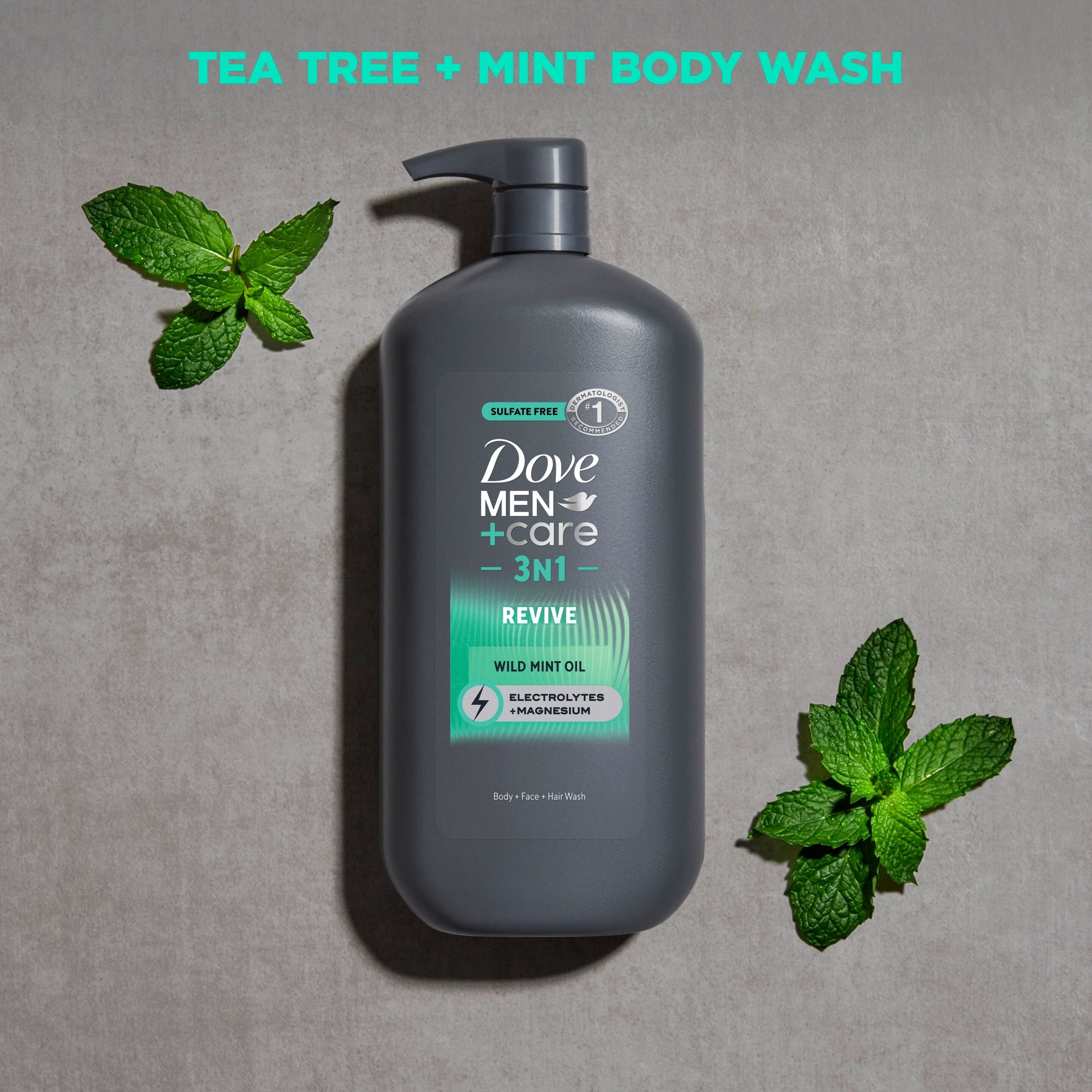 (4 pack) Dove Men+Care Body And Face Wash With Tea Tree Oil, Invigorating Revive 3N1 With 24-Hour Nourishing Micromoisture Technology, ,30 fl oz