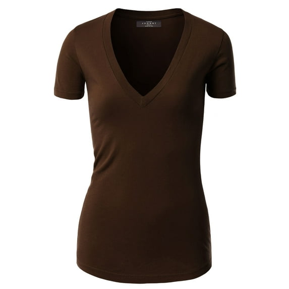 Made by Johnny Women's Basic Fitted Soft Short Sleeve Deep V-Neck T-Shirt M CHOCOLATE