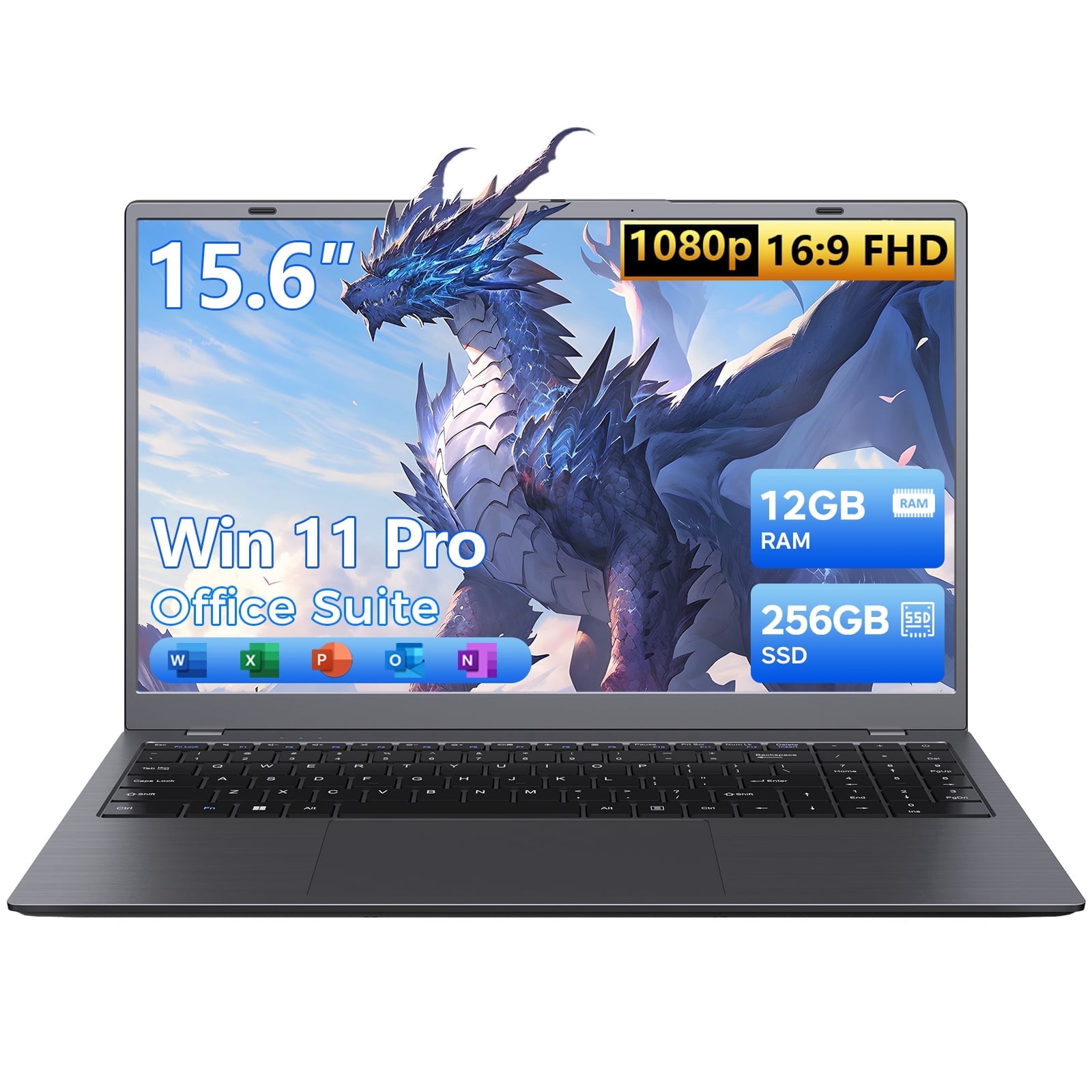 KINOBUC 15.6"Windows Laptop, Intel 6500Y, 12GB RAM, 256GB SSD, Windows 11, WiFi 5, Bluetooth 5.0, Office Ready, for Student & Home Office, Gray