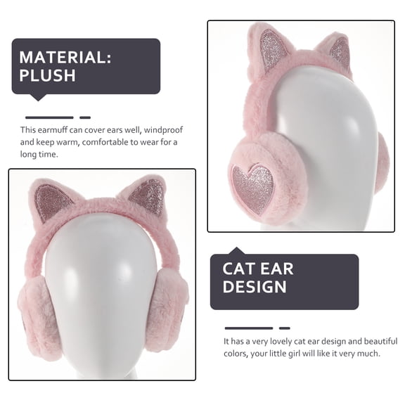 OFFIGAM Pink Plush Cat Ear Earmuffs for Kids Winter Ear Warming Comfortable and Windproof Use Size Small