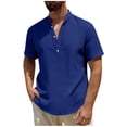 thumbnail image 3 of THDHVS Mens Summer Shirts,Men Solid Color Short Sleeve Mandarin Collar Shirt Half Button Placket Casual,T Shirts for Man Blue L, 3 of 7