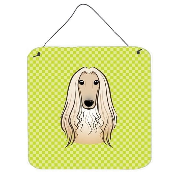 Checkerboard Lime Green Afghan Hound Aluminum Metal Wall Or Door Hanging Prints, 6 x 6 In.