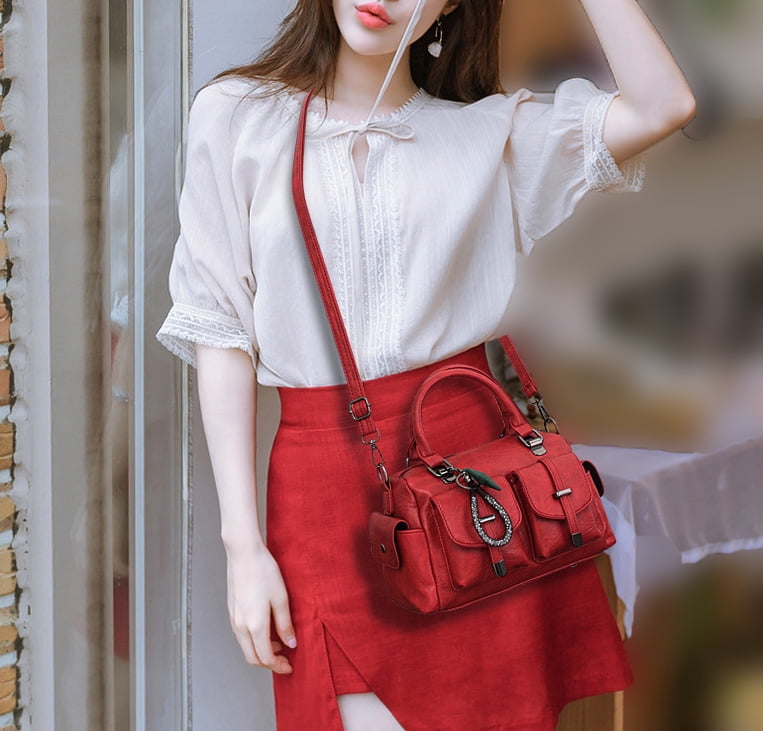 Satchel Handbags for Women Crossbody Tote Bags Medium Purse Top Handle Vegan Leather Shoulder Bag with Pendant