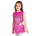 thumbnail image 3 of Aislor Girls Rumba Dance Outfit 2 Piece Set Sleeveless Sequined Fringe Top and Skirt Hot Pink 14, 3 of 6