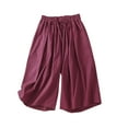 thumbnail image 2 of Summer Savings Clearance Capris Pants for Women, Women Summer Fashionable Solid Color Casual Versatile Drawstring Elastic Waist Linen Wide Leg Pants(Purple,XL), 2 of 4