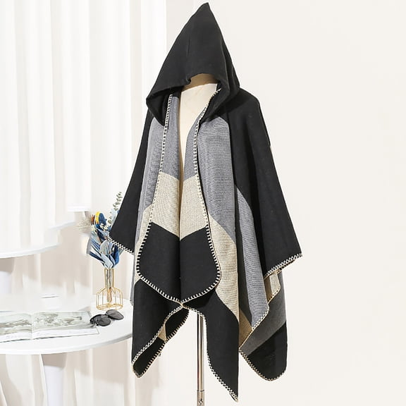 Women's European And American Fall And Winter Woven Knitted Hooded Cape Scarf Comfortable clothing accessories