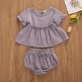 thumbnail image 2 of Franhais Baby Girl Clothes Suit Monochrome Cool Ruffle Short Sleeve Top Stretch Shorts Set, 2 of 8