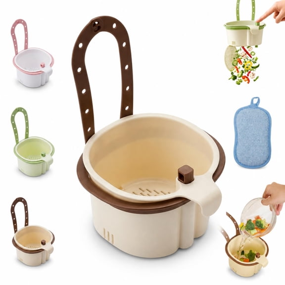 Hanging Sink Drain Basket for Kitchen, Sink Strainer with Bottom Release for Food Scraps & Sponge Storage