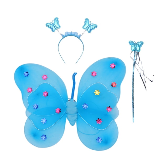 KAKOWELY Juego de 3 alas de mariposa con diadema y varita, accesorios encantadores para disfraz de cosplay.