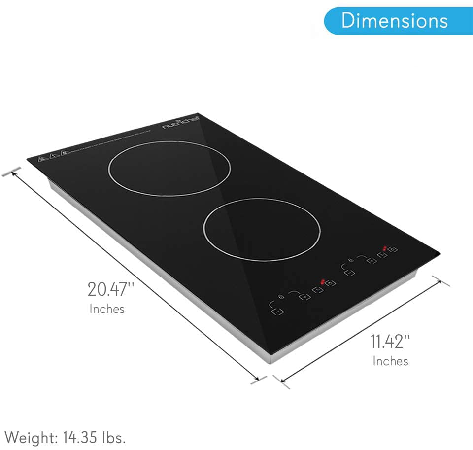 Dual 120V Electric Induction Cooker NutriChef JKJ-G10U TY 1800w Portable Digital Ceramic Countertop Double Burner Cooktop w/Countdown Timer Works w/Stainless Steel Pan/Magnetic Cookware