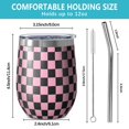 thumbnail image 5 of 12oz Stemless Wine Tumblers Black and Pink Checkerboard Pattern Vacuum Insulated Stainless Steel Travel Tumbler Cups Mug with Lid and Straw for Champaign,Cocktail,Beer with Cleaning Brush, 5 of 5