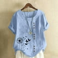 thumbnail image 2 of ZQUUVOU Women's T-Shirt Round-Neck Printed Short Sleeve Button Blouse Blue (M), 2 of 4