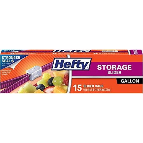 Hefty Slider Storage Bags, Gallon, 15 Count, Pack of 9