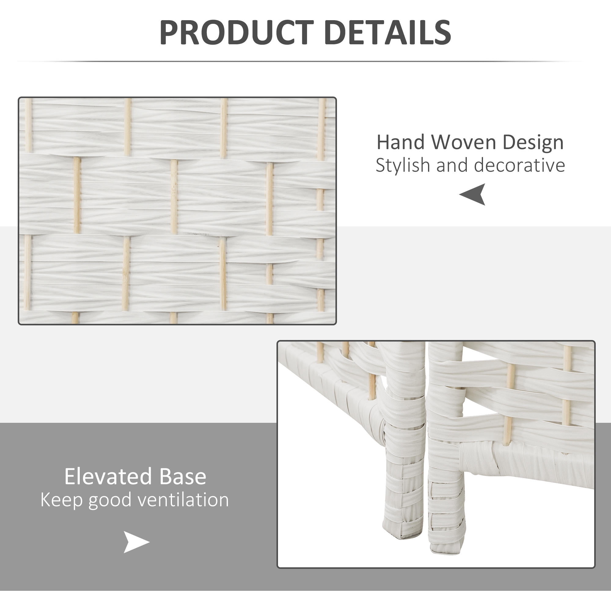 Room Divider 3 Panel Folding Privacy Screen 6FT Tall, Portable Weave Partition Wall with Poplar Wood Frame & Arched Top for Bedroom Studio Dorm, White