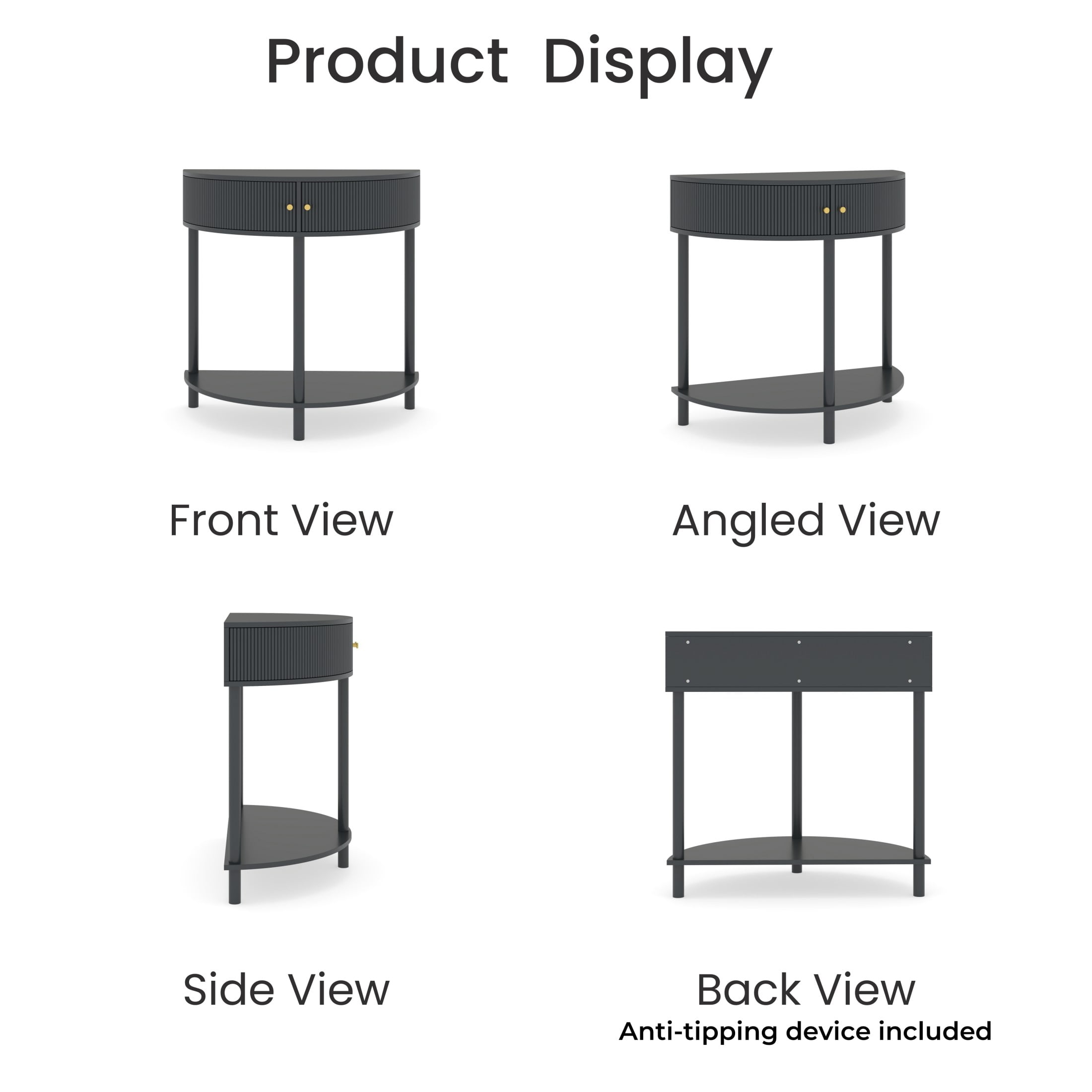 Noble House Rhett Wave-Pattern Demi-Lune Console Table, Half Moon Entryway Table with Drawers and Shelf, Dark Gray