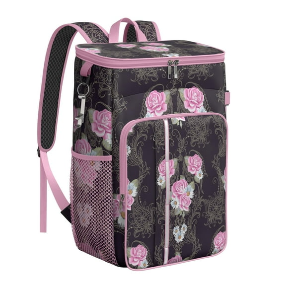 Bohemian Insulated Cooler Backpack 20L - Vintage Floral Pattern Leakproof Soft Cooler Bag for Camping, Picnic & Beach, Keeps Cold/Hot 20Hrs