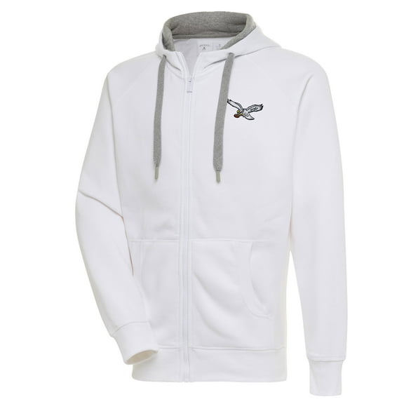 Men's Antigua White Philadelphia Eagles Throwback Logo Victory Full-Zip Hoodie