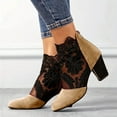 thumbnail image 5 of Womens Round Toe Pumps Shoes Elegant Lace Embroidery Flats Shoes Block Soled Wedding Heels, 5 of 8