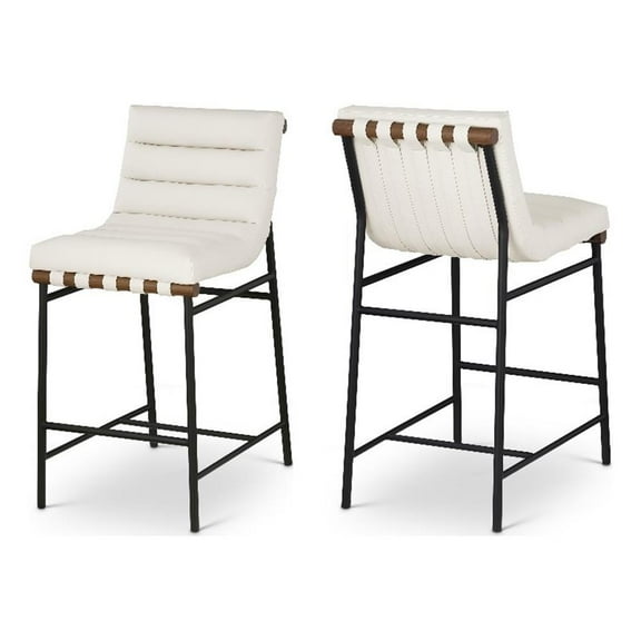 Maklaine Contemporary Soft Cream Vegan Leather Counter Stool