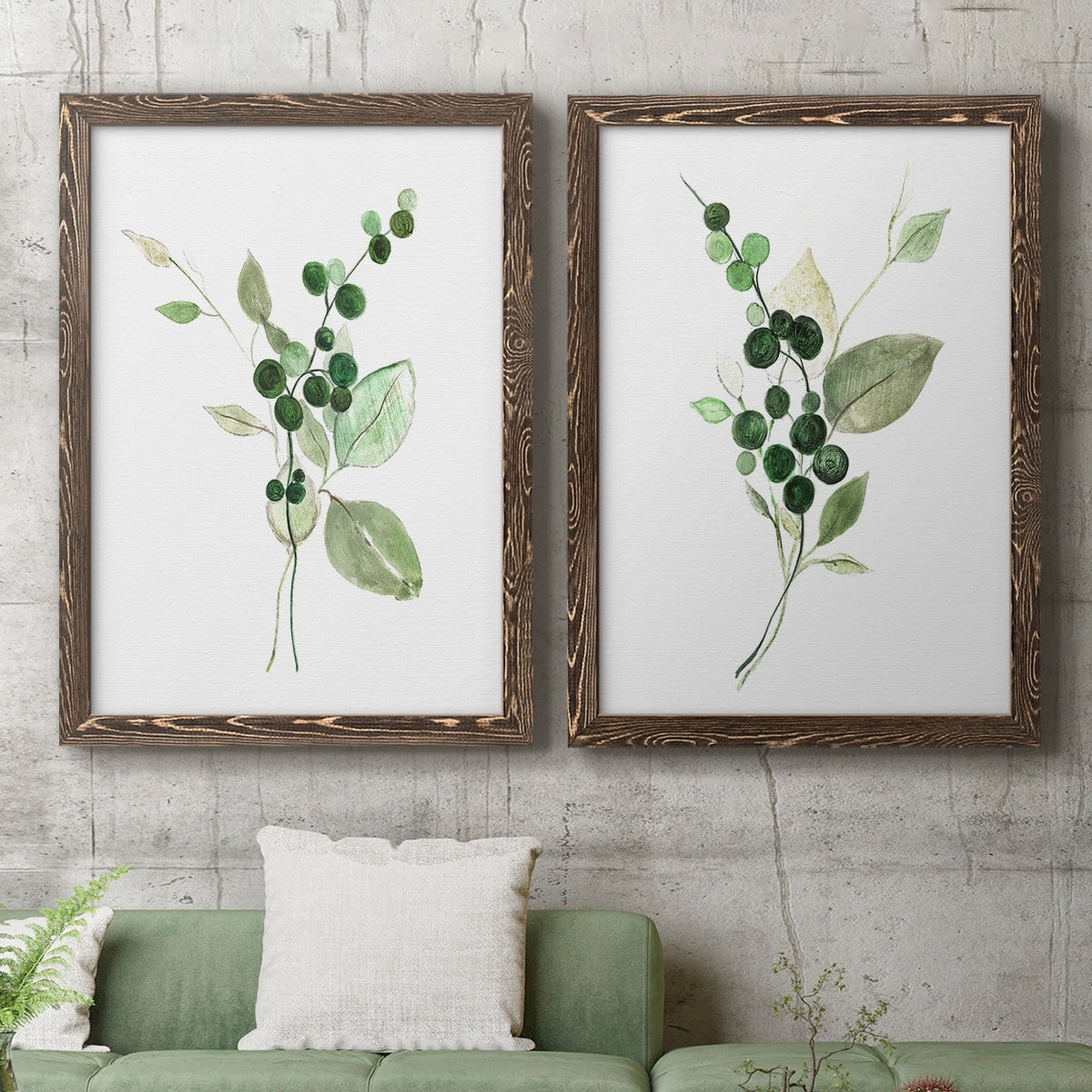 Sprigs in Green I - Premium Framed Canvas 2 Piece Set - Ready to Hang