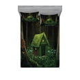 thumbnail image 2 of Ambesonne Green Fitted Sheet & Pillow Sham Set, Surreal Forest House, Twinxl, Hunter Green Army Green, 2 of 3
