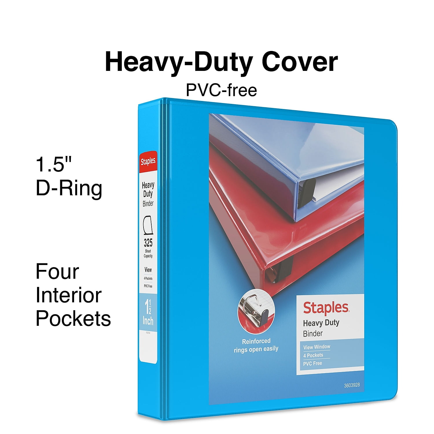 1-1/2' Staples Heavy-Duty View Binder with D-Rings Light Blue 56286-CC/26335