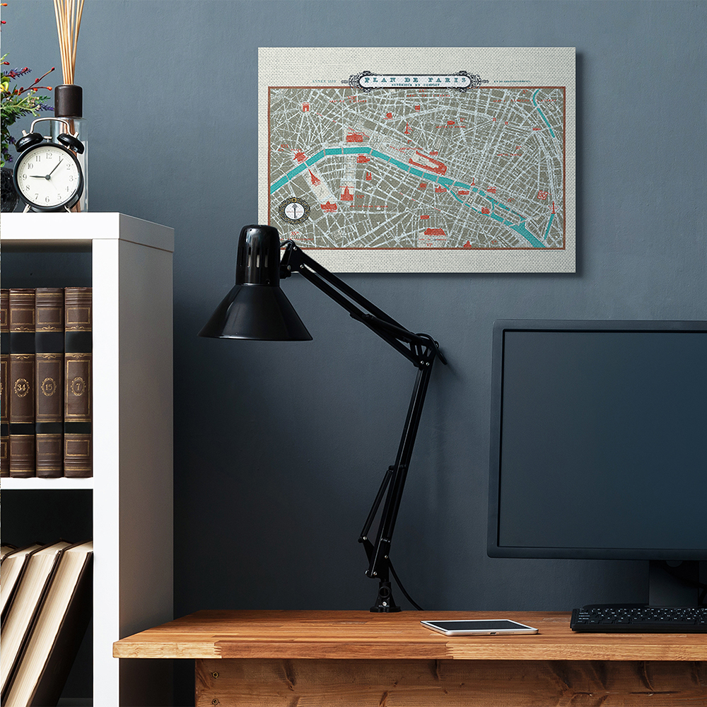Stupell Industries Vintage Parisian Map Seine River French City Canvas Wall Art by Sue Schlabach