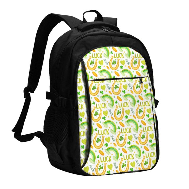 Disketp St Patrick's Day1 Mochila de Viaje Estampada para Laptop con Puerto de Carga USB, Mochila Impermeable para Computadora – Regalo para Hombres y Mujeres